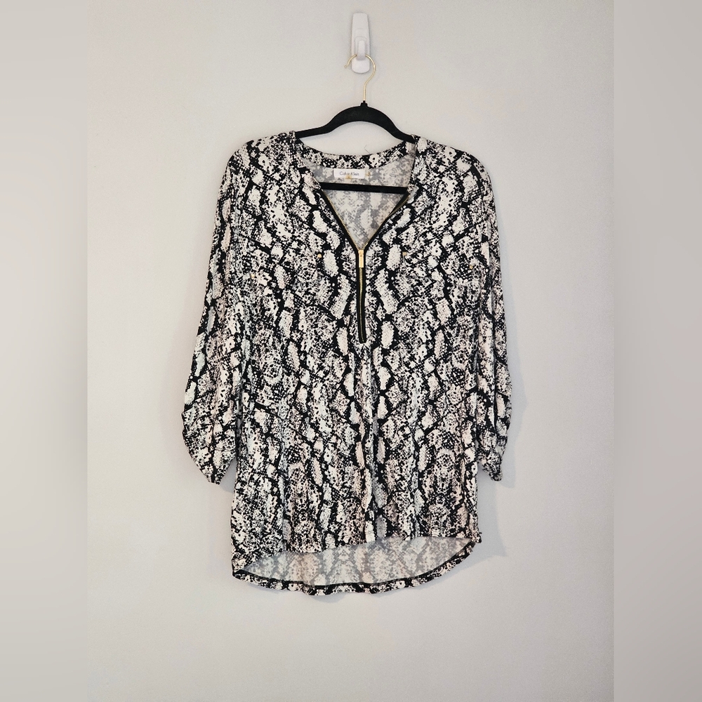 Snakeskin Print Calvin Klein 3/4 Sleeve Work Top - Picture 2 of 6